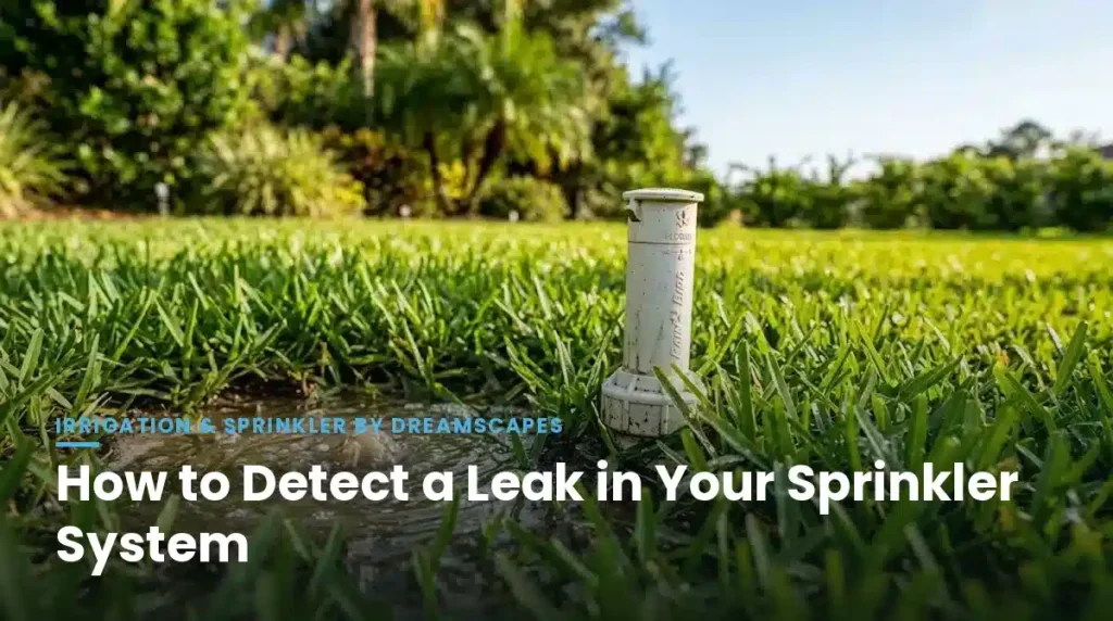 Water bubbling up from the ground next to a sprinkler head, showing a leak in a Florida lawn