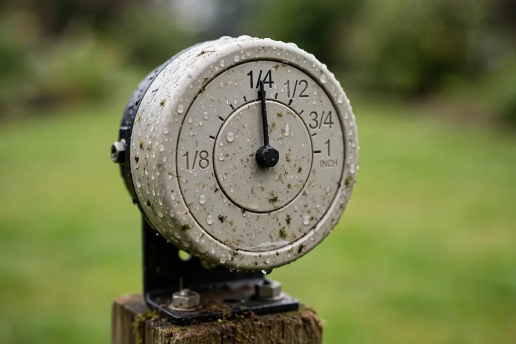 Close-up of a rain sensor dial set to 1/4 inch